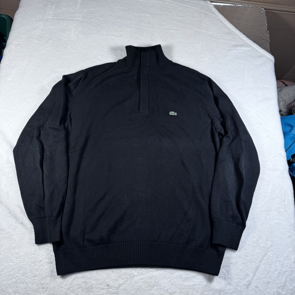 Lacoste 1/4 Zip Sweater Mens 5 Large Black Cotton Mock Neck Pullover